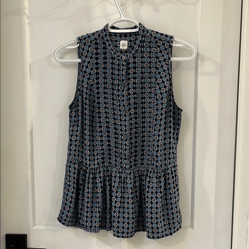 GAP Blue Peplum Blouse with Mandarin Collar